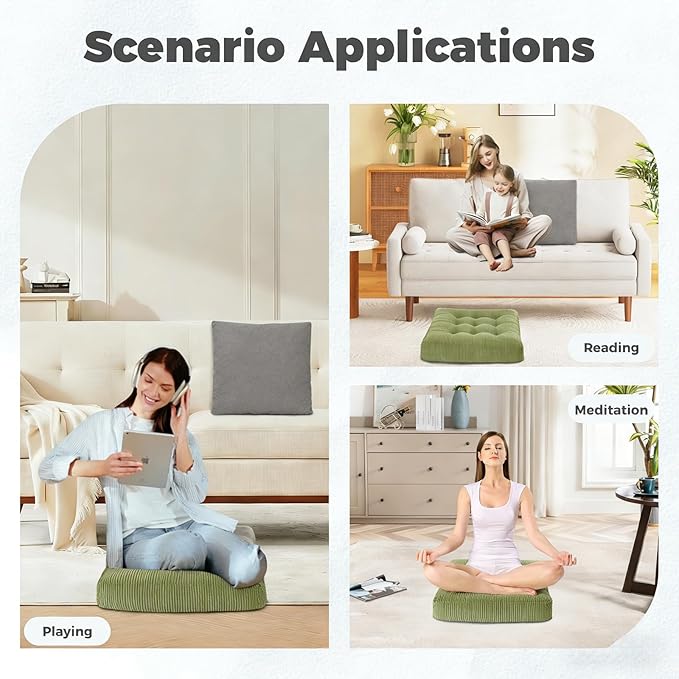 Navy Blue Tufted Floor Cushions with Carry Handle, 18x18 Inch Set of 2, Non-Slip Chair Pads for Yoga Meditation and Floor Pillow Living Room