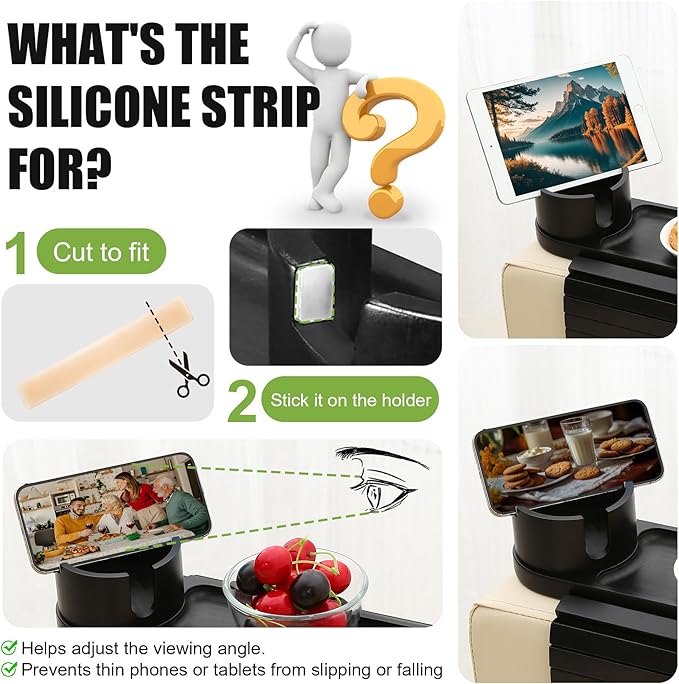 Couch Cup Holder,Bamboo Couch Arm Tray with 360° Rotating Cup Holder,Foldable Anti-Slip Sofa Arm Chair Tray for Eating Snack Drink Side Table