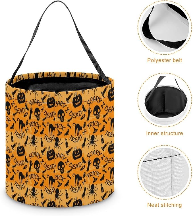 Personalized Halloween Trick or Treat Candy Bag with Name Custom Text Party Tote Bucket Halloween Candy Basket Gift (Bag-1)