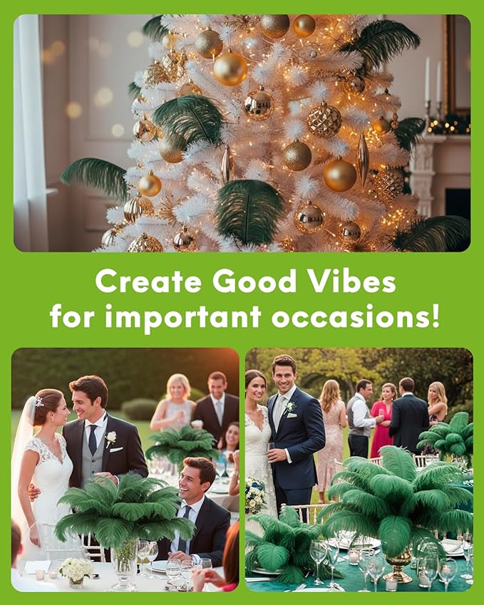 30pcs Dark Green Ostrich Feathers Natural Bulk 8-10inch(20-25cm) Vase Craft Wedding Home Party Centerpieces Christmas Day Decoration