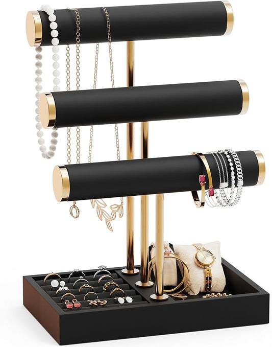 Abiglifty 3 Tier Necklace Holder Display, Jewelry Organizer, Jewelry Stand, Bracelet Display, Necklace Organizer, Bracelet holder, Jewelry Display for Necklace, Watches, Rings, Black