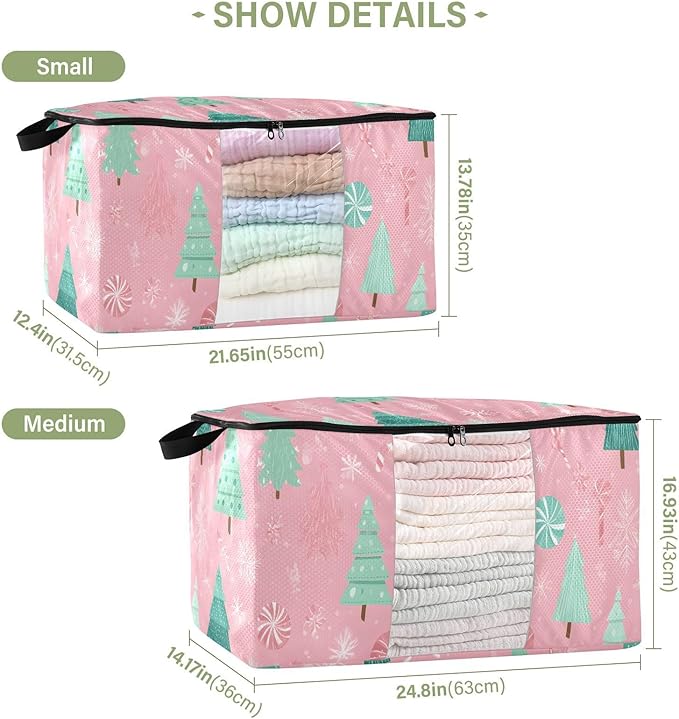 OTVEE Christmas Trees with Snowflakes Clothes Storage, 60L Foldable Storage Containers for Organizing Bedroom, Closet, Clothing, Comforter, Organization and Storage with Lids and Handle