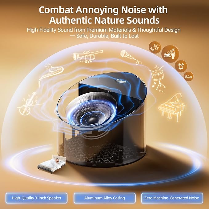 Sound Machine & Night Light Premium 2-in-1 Sleep System – Ultra-Clear 3" Speaker for Loud Stereo Sound, 50+ Natural Sounds – Expandable with Aroma Diffuser & Schumann Resonance (Sold Separately)