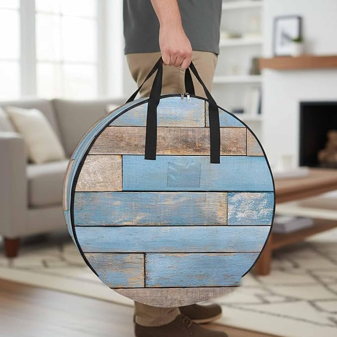 Storage Bag Blue Wood Grain Round Storage Totes Bins Closet Organizers with Zippers & Handle Brown Wooden Plank Clothes Storage Container for Bedroom Dorm Space Saving Packing Supplies Moving Bags