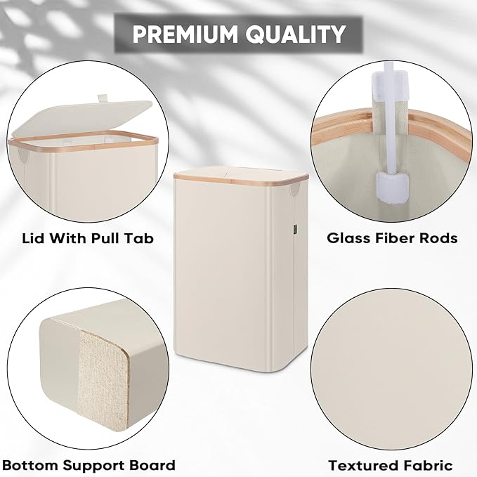 BALEINE Laundry Hamper with Lid, Tall Laundry Baskets with Bamboo Pull Handles, Large Laundry Bin with Internal Support (18 Gal/70L, Antique Foliage)
