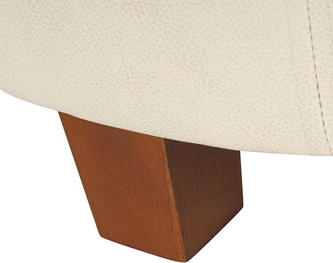 HomePop Round Leatherette Storage Ottoman with Lid, Ivory Large