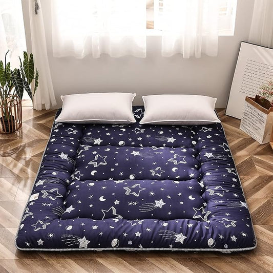 MAXYOYO Navy Star Futon Mattress Japanese Floor Mattress Tatami Floor Mat Foldable Bed Portable Camping Mattress Kids Sleeping Pad Floor Lounger Couch Bed Queen Size