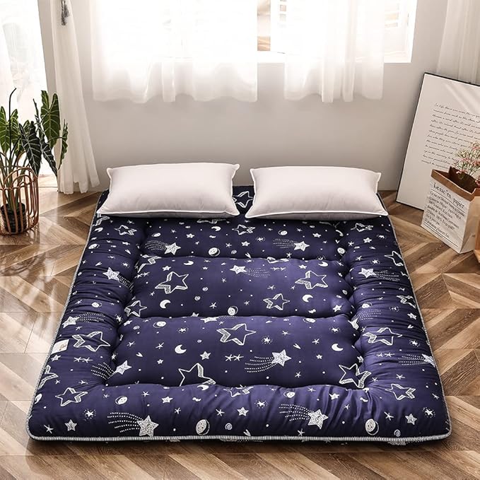 MAXYOYO Navy Star Futon Mattress Japanese Floor Mattress Tatami Floor Mat Foldable Cushion Portable Camping Mattress Kids Sleeping Pad Floor Lounger Couch Twin Size