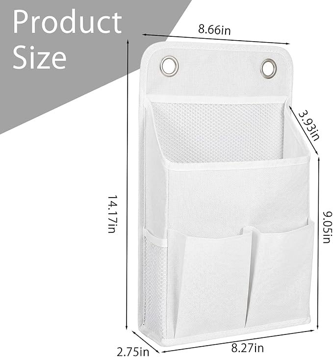 Hanging Basket for Organizing, Hanging Organizer with Pockets, Wall Storage Basket Bedside Caddy Camper Fabric File Organizer Holds Books, Phones, Glasses, Mail, Keys for Home, Office, Dorm (White)