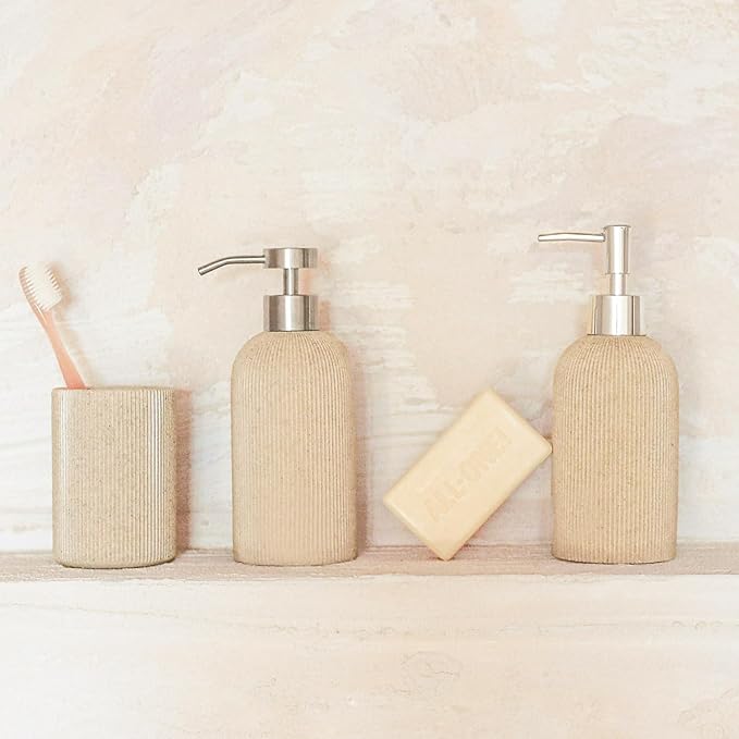 Small Sand Beige Toothbrush Holder for Bathroom Countertop, Modern Boho Aesthetic Vintage Farmhouse Organizer, Pen & Makeup Brush Holder