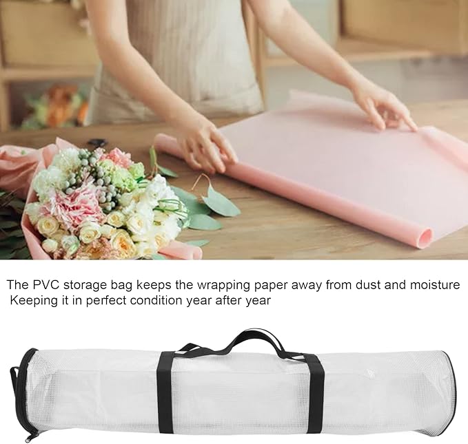 Clear Wrapping Paper Storage Bag, Gift Wrap Organizer with, Transparent Bag for Rolls, Space Saving Design with Handle for Closet or Under Bed Storage (Transparent White)