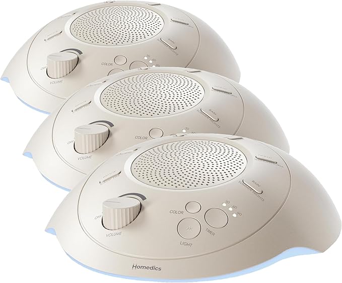 Homedics Sleep Better Portable Sound Machine,Night Light,12 Soothing Sounds Including White Noise,Rain & Thunderstorm,Ultra-Portable Design,Auto-Off Timer,Ideal for Travel &Baby Sleep,Cream,Pack of 3