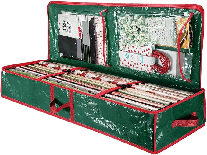 Christmas Wrapping Paper Holder Box, Waterproof Oxford Fabric Container 106x35x15.2 cm for Living Room, Bedroom, Closet, Rolls, Ribbons, Bows Storage