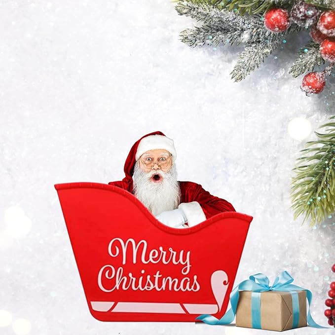 Plastic Santa Sleigh Shaped Bins, Red Container Storage for Holiday Treats, Home Decorations Party Supplies Basket