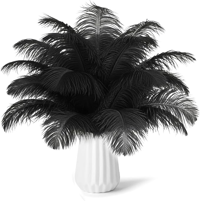 30pcs Black Ostrich Feathers Natural Bulk 8-10inch(20-25cm) Vase Craft Wedding Home Party Centerpieces Christmas Day Decoration