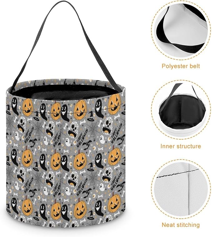 Personalized Halloween Trick or Treat Candy Bag with Name Custom Text Party Tote Bucket Halloween Candy Basket Gift (Bag-3)