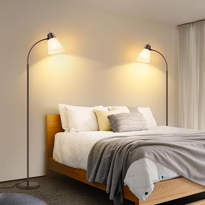 Coucrek Floor Lamp for Living Room, Adjustable Standing Room Lamp with White Plastic Shade, Brown Reading Floor Lamps for Dorm, Bulb not Included