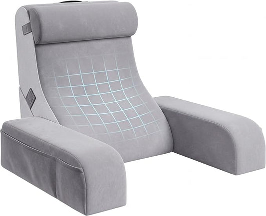 Homkdom Reading Pillow for Sitting in Bed Adult, 20" Back Pillow for Bed Sitting up with Armrests & Storage Pockets, Ergonomic Wedge Pillow for Watching TV, Gaming, Working, Recovery, 5PCS, Light Grey