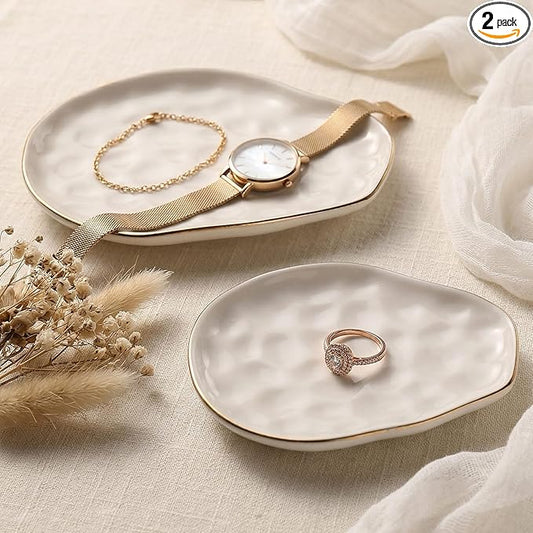 AISBUGUR Jewelry Dish Set of 2, Large Jewelry Tray for More Jewelry Ring Dish Jewelry Bowl with Beautiful Package and Greeting Card Perfect for Birthday Gifts for Women