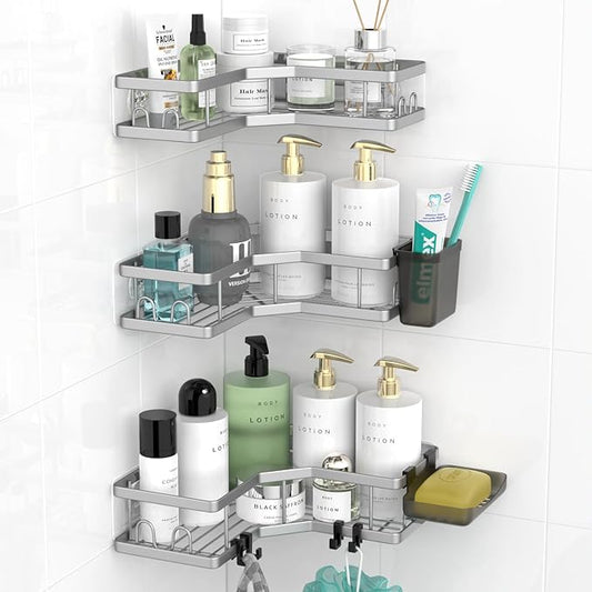 AKTECKE Corner Shower Caddy Bathroom Organizer: Adhesive Shower Rack Bathtub Shelves - 3Pack No Drilling Shower Shelf - Stainless Steel Rustproof Bath Tub Organizer