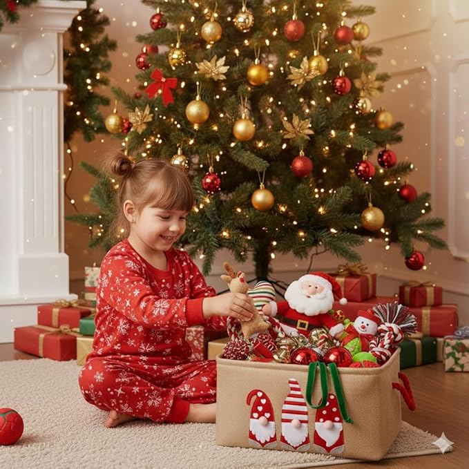 INough Christmas Baskets for Gifts Empty, Christmas Gnomes Basket, Large Gifts Bags for Holiday Ornaments Collapsible Storage Bins with Drawstring for Kidsroom