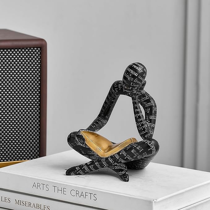 Black Decor Reading Statues for Home Decor Modern Abstract Thinker Sculptures Bookshelf Shelf Decorations Resin Figurines for Living Room Office Coffee Table Gifts for Men