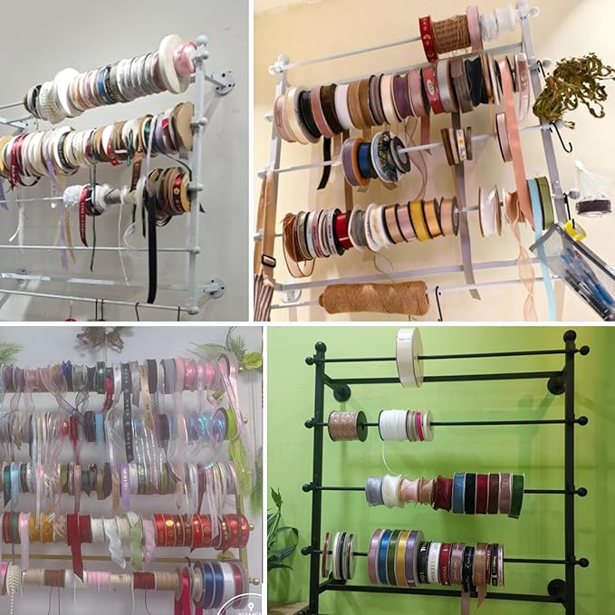 Wall Mounted Ribbon Storage Holder with 5 Hooks, Hang Necktie Display Stand Organizer Shelf for Flower Shop Cake Shop, 5 Tier Metal Wrapping Paper Rack ( Color : White , Size : Lxh-80x80cm/31.5x31.5in