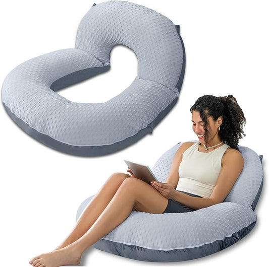 INSEN Reading Pillow, Back Pillow for Sitting in Bed for Reading, Nurse & Relax, Reading Pillow for Adults, Moms & Kids, Sit Up Pillow for Bed, Double-Sided Gray