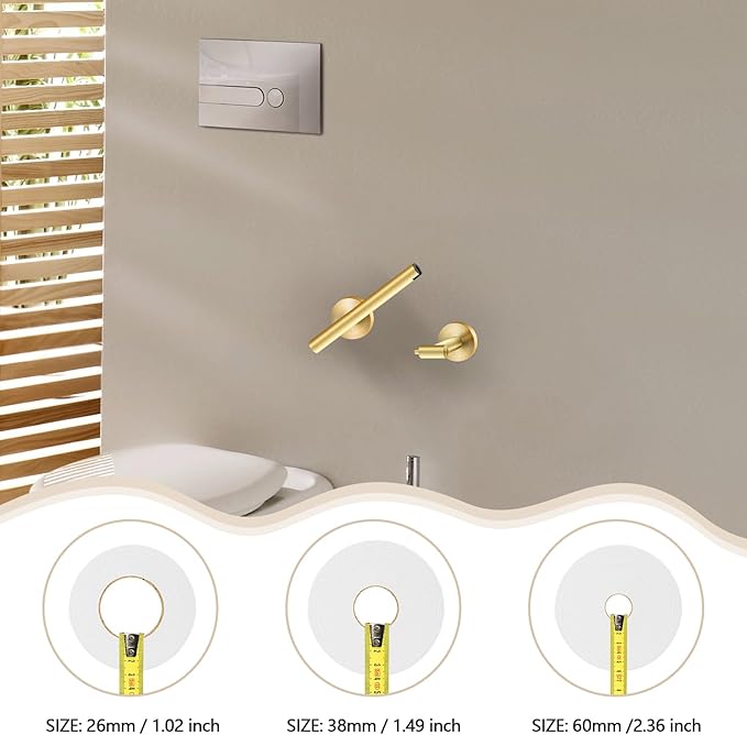 Newfun Bush Gold Toilet Paper Holder, SUS 304 Stainless Steel Adjustable Double Post Pivoting Toilet Paper Roll Holder Wall Mount for Bathroom