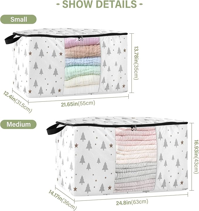 Burbuja 2 Pack Storage Bag Organizer with Handles for Clothes, Blankets, Bedding, Christmas Tree Foldable Storage Bag with Zipper & Clear Window, 95L