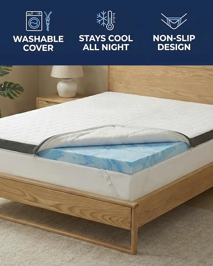 Memory Foam Mattress Topper with Cooling Cover - 3 Inch Cooling Gel Mattress Topper - Extra Plush, Thick & Comfortable - Full Size Mattress Pad with Washable Cover - Pressure & Pain Relief Bed Topper