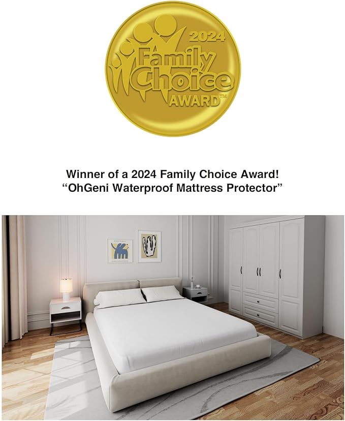 OhGeni Waterproof Mattress Protector, Full Size Fitted Sheet with Deep Pocket,6''-16'' Washable Hypoallergenic Mattresses Cover,Noiseless Soft Mattress Pad,Urine,Bedroom Essential,Pee & Dirt-Proof