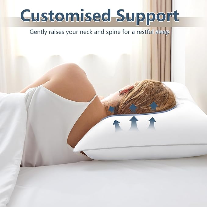 CozyLux Soft Supportive Bed Pillows for Side and Back Sleepers, Oeko-Tex Certified Down Alternative Filling, Hotel Quality Fluffy Sleeping Pillow, Queen Size Set of 2, White, 18" x 28"