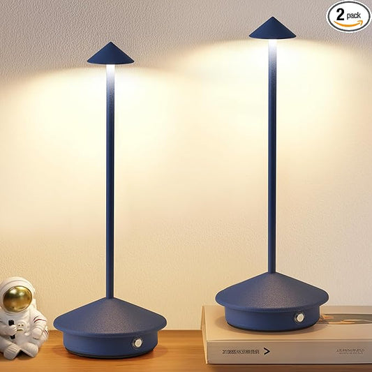 Modern Cordless Table Lamp Set of 2, Portable LED Desk Lamps, 4000mAh Rechargeable Battery Operated Lighting for Bedroom Dining Room Restaurant Coffee Shop Outdoor Camping Night Light (Blue)