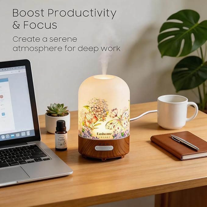 Essential Oil Diffuser for Home, Ultrasonic Cool Mist Air Aromatherapy Humidifier, Mini Scent Air Machine Portable Diffuser with Changing Lights & Auto Shut-Off for Home Bedroom Office Yoga(<25dB)