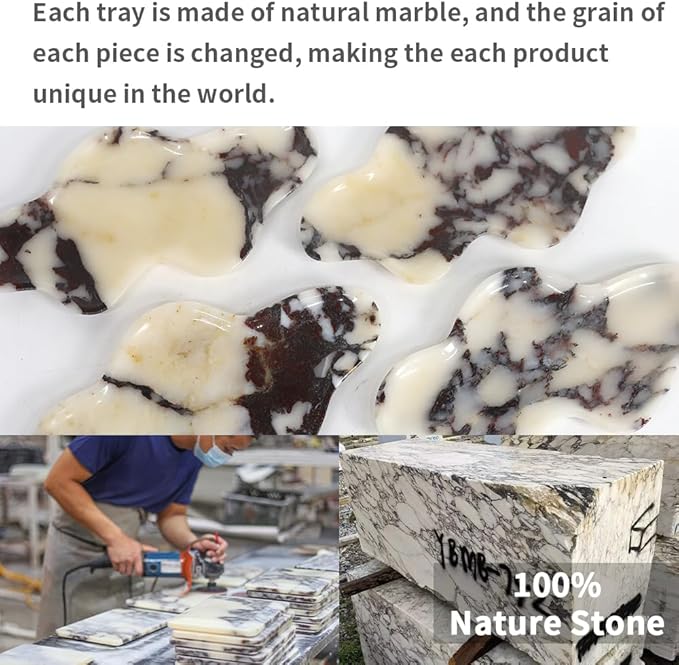 Handcrafted Marble Decorative Tray, Cloud Shaped Tray for Vanity, Unique Trinket Dish for Jewelry Ring Necklace, Natural Stone Key Tray for Entrance Living Room Vanity (Calacatta-Viola 11.8" x 6.3")