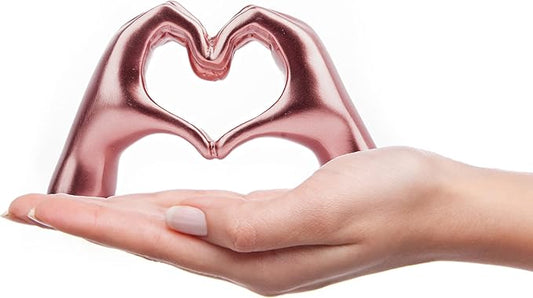 Lynagert Small Heart Hands Sculpture Decor for Living Room Bedroom Bookshelf Coffe Table, Love Finger Statue Modern Aesthetic Home Decor, Unique Gift for Wedding Christmas Birthday (Shiny Pink)