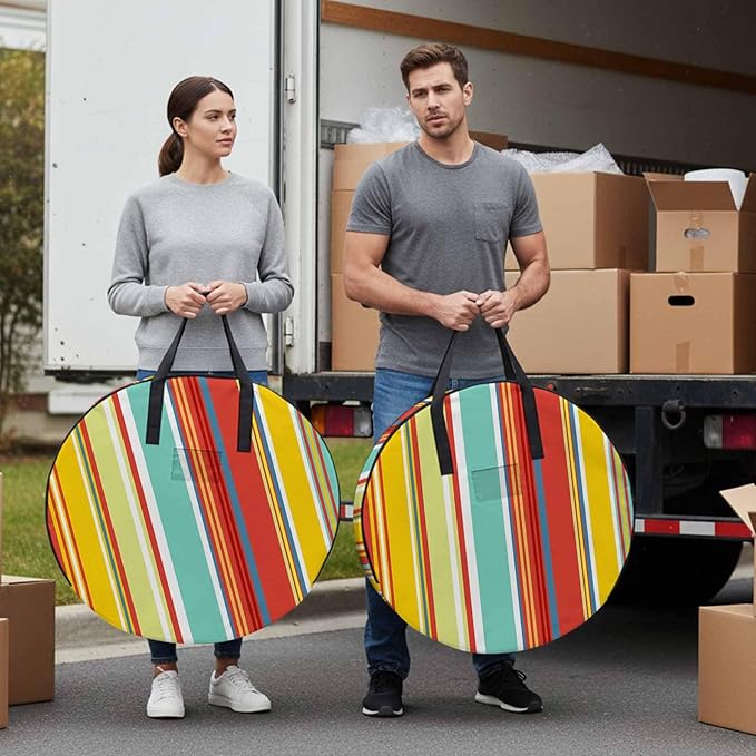 Storage Bag Colorful Stripes Round Storage Totes Bins Closet Organizers with Zippers & Handle Boho Style Striped Clothes Storage Container for Bedroom Dorm Space Saving Packing Supplies Moving Bags