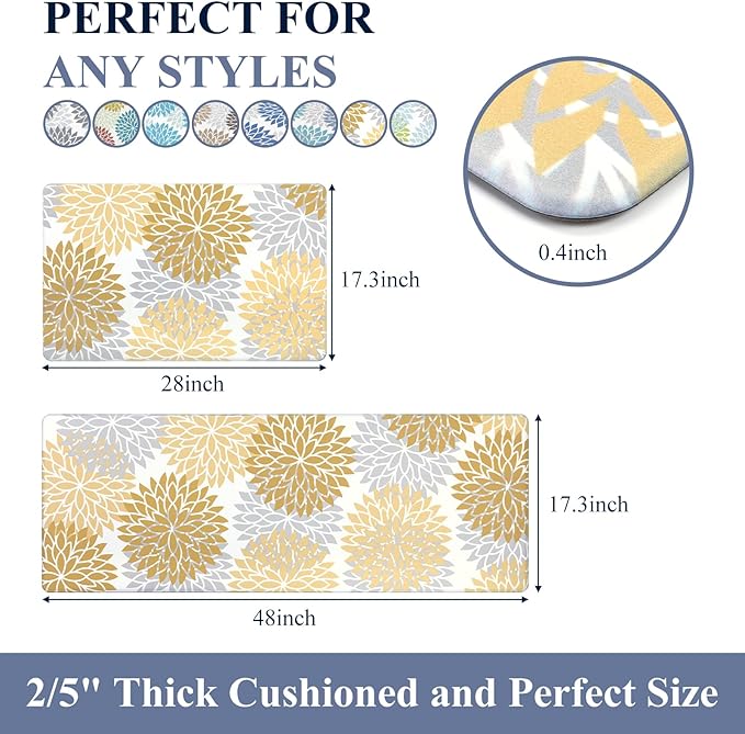 HEBE Anti Fatigue Kitchen Rugs Sets of 2, Non Slip Kitchen Mats for Floor, Waterproof Cushioned Comfort Standing Carpet for Kitchen Sink, Home Office, Laundry Room