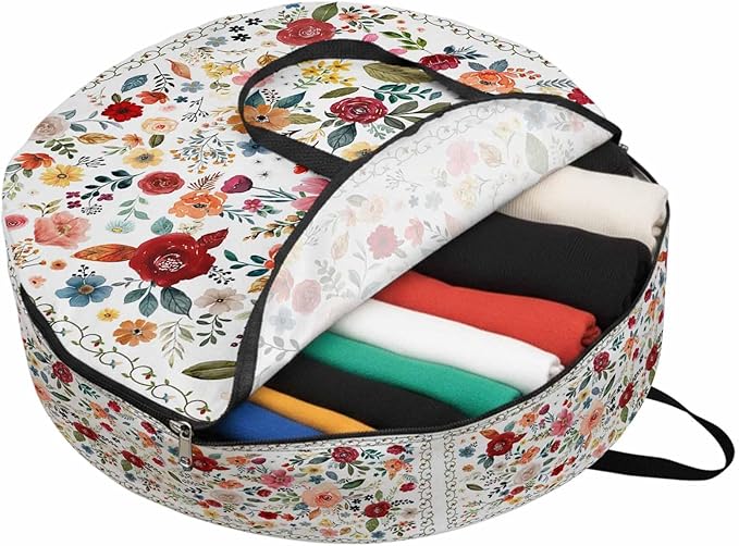Storage Bag Cream Floral Round Storage Totes Bins Closet Organizers with Zippers & Handle Farmhouse Vintage Flower Clothes Storage Container for Bedroom Dorm Space Saving Packing Supplies Moving Bags