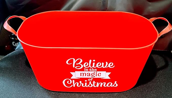 JF- X-Mas Sentiments Red Oval Baskets w/Handles "Merrry Christmas" / "Believe in The Magic of Christmas" "Let its Snow" Gift Baskets Storage Containers Party Favor Holiday Decor
