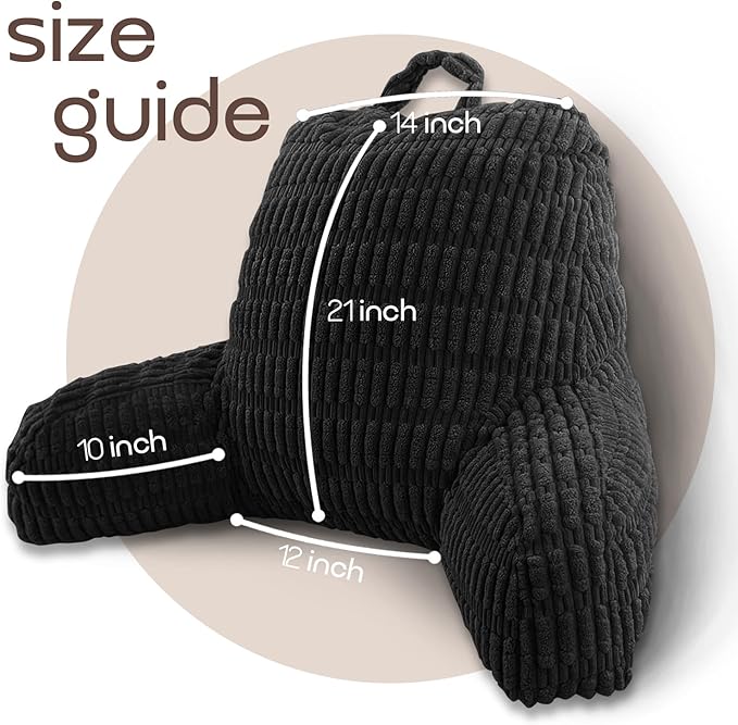 Reading Pillows for Sitting in Bed Adult, Back Rest Pillow for Sitting Up in Bed and Couch, Back Support Chair Pillow Support for Adult Backrest Pillows for Reading (Black 21 Inch)