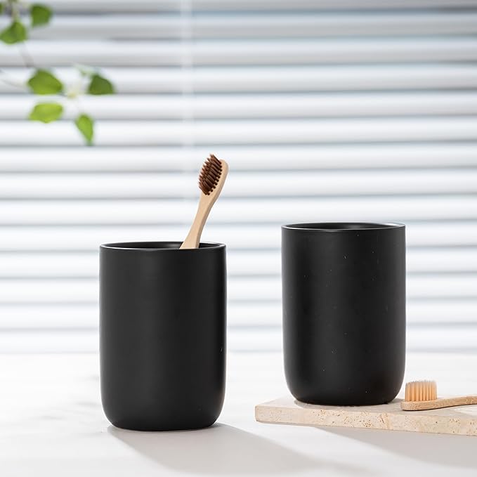 Bathroom Ceramic Toothbrush Cup, Matte Black Toothbrush Cup Holder, Bathroom Storage Organizer