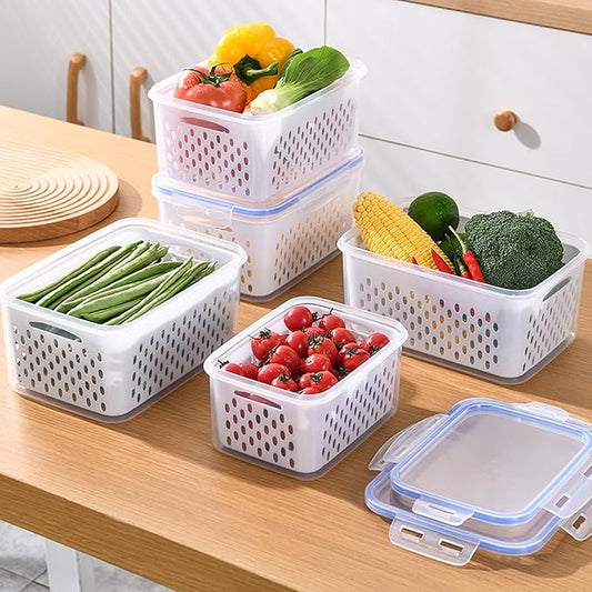3 PCS Fruit Storage Containers for Fridge Food Berry Storage Container Set with Removable Strainer Lid Berries Container for Fridge BPA-Free Plastic Crisper for Long-Term Freshness