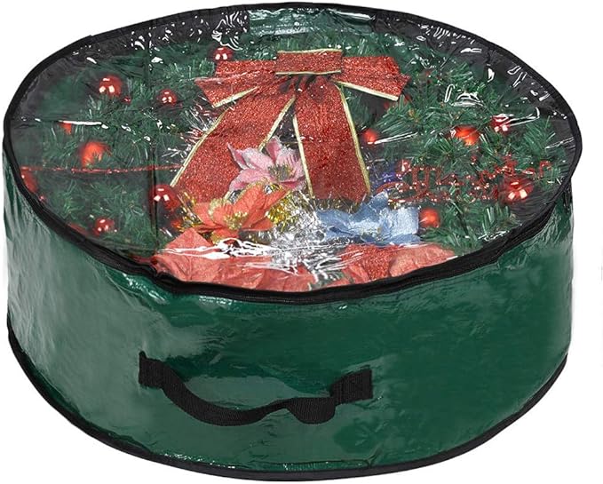 Propik Christmas Wreath Storage Bag 36" - Garland Holiday Container with Clear Window - Tear Resistant Fabric - 36" X 36" X 8" (Green)