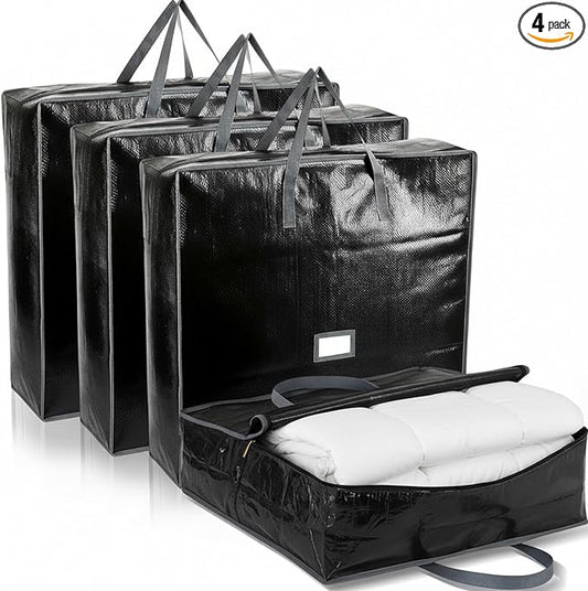 SATINIOR 4 Pack Wreath Storage Clothes Blanket 24 Inch Foldable Moving Storage Bags with Handles Double Zipper Large Square Closet Organizers and Containers for Bedding Duvet Comforter (PE)