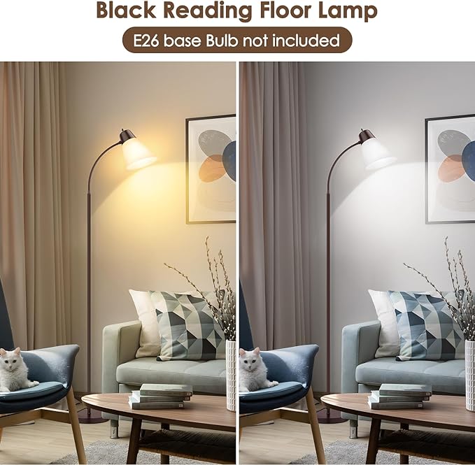 Coucrek Floor Lamp for Living Room, Adjustable Standing Room Lamp with White Plastic Shade, Brown Reading Floor Lamps for Dorm, Bulb not Included