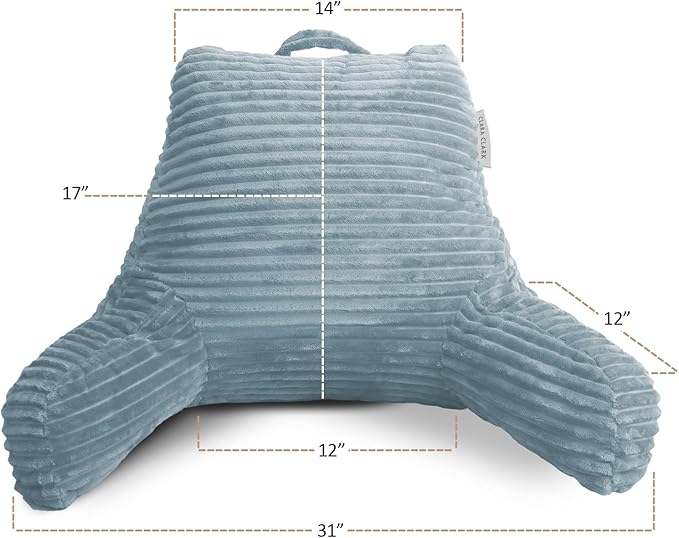 Clara Clark Reading Pillow for Bed Adult – Back Pillow for Sitting in Bed, Standard Bed Pillows for Sitting Up in Bed, Foam Bed Chair Pillow, Stone Blue Bed Rest Pillow
