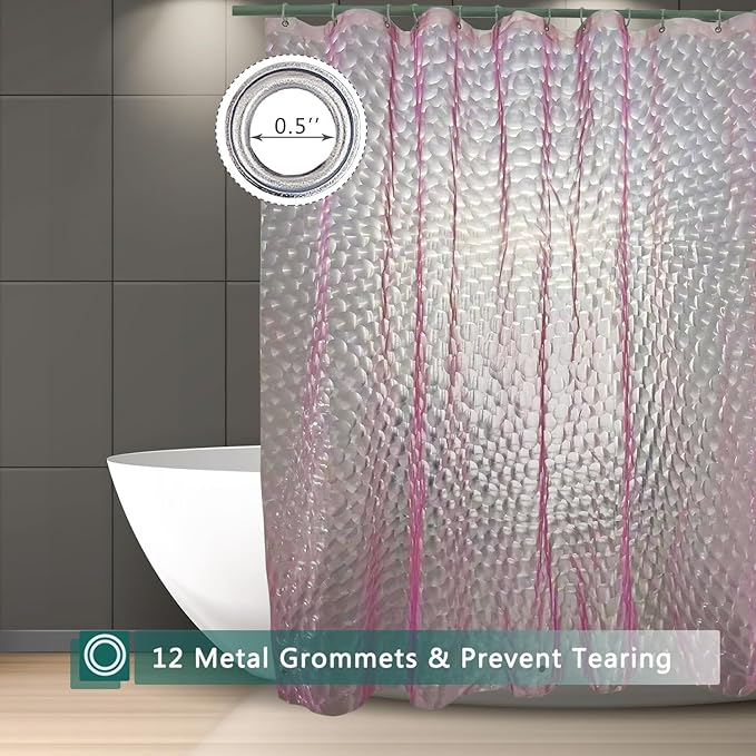 Shower Curtain Liner, 100% Waterproof EVA 3D Shower Curtains with 3 Duty Heavy Bottom Magnets and 12 Rust Proof Grommets, 72x72 Weighted Shower Liner for Shower Stall, Bathtubs (Pink Cube)