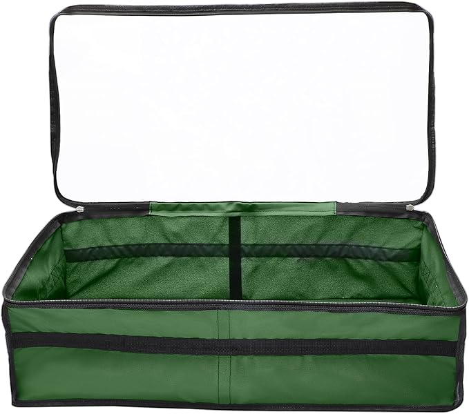 Ornament Storage Box Under Bed 64 Cell Partition 600D Oxford PVC Transparent Window 61x30.5x15cm (Green)